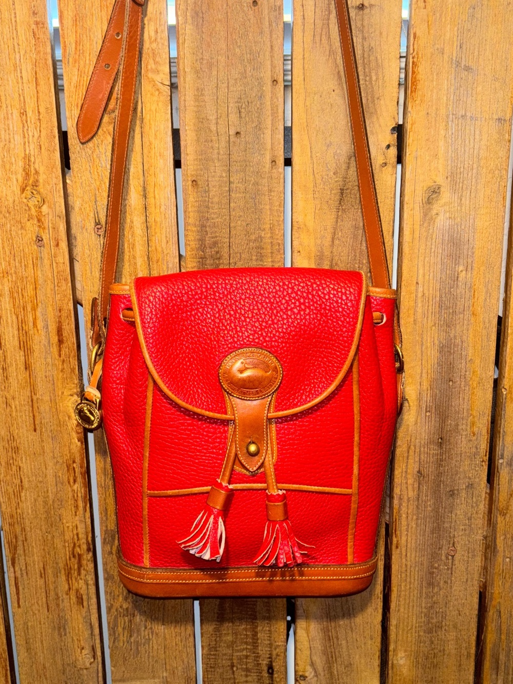 Dooney & Bourke Red Leather Dover Shoudler Bag - Classic Vintage Style